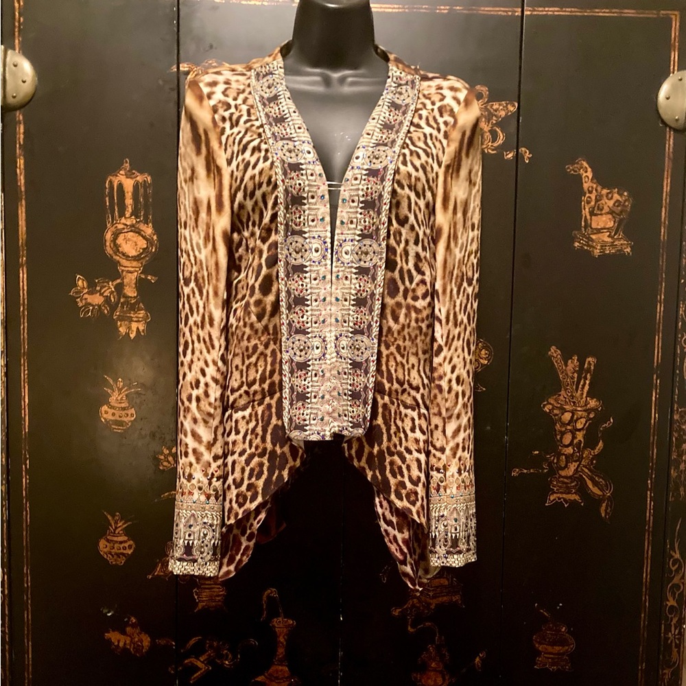 Camilla Leopard Print Embellished Open Front Jacket - Brown - Picture 2 of 5